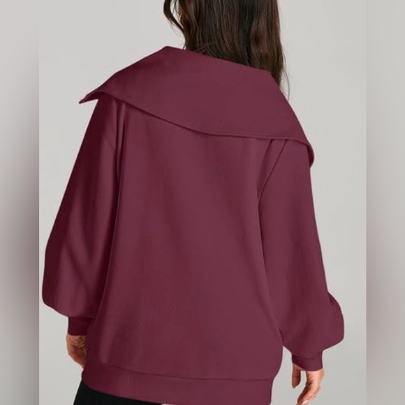 EFAN Women's Wine Color Oversized Full Zip Up Midweight Sweatshirt. Size: XL. - Picture 5 of 8